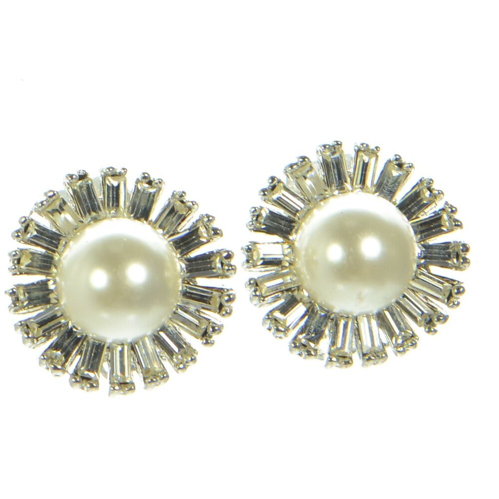 Kenneth Jay Lane KJL Imitation Pearl & Crystal Clip-on Earrings